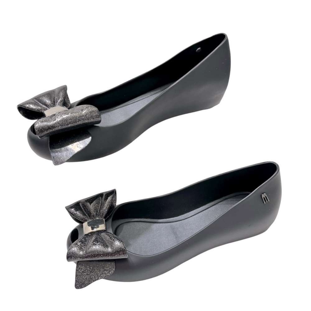 Melissa Ultragirl Black Glitter Sweet Bow Flats‎ Sz 6